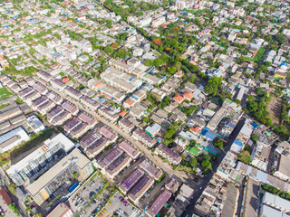 Aerial view modern city building and townhouse capital of Bangkok