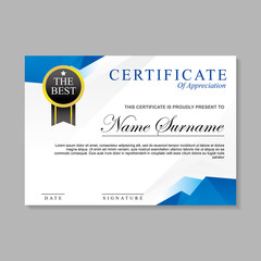 Modern certificate template design with blue and white color