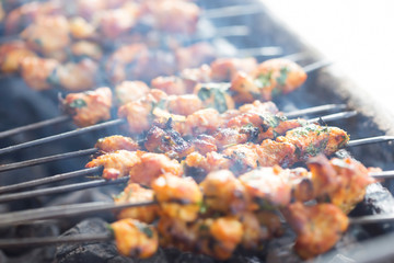 Shish kebab on grill, street food, Morocco