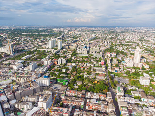 Obraz premium Aerial view modern city building and townhouse capital of Bangkok