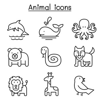 Animal icon set in thin line style