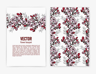 Collection of greeting cards with a blossom sakura for your design. Vector.