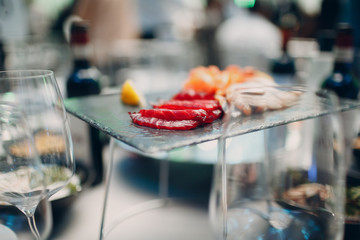 Catering and haute cuisine concept. Snacks, waiter, food.