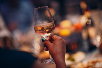 Wine and other alcohol in glasses at party