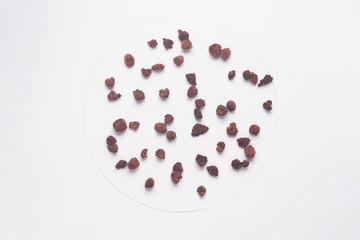 Dried raspberries isolated on white backgroud.