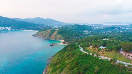 Foto op Canvas Aerial view sea rocky beach Laem Phromthep cape turquoise water © themorningglory