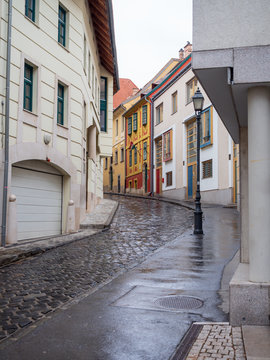 Budapest, Hungary - Mar 10th 2019: Narrow street, Szalag road in Budapest, Hangary