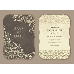 Wedding  Invitation  and save the date card baroque style. Size: 5