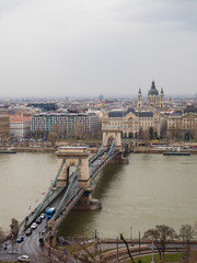Obraz premium Mar 8th 2019: The Széchenyi Chain Bridge is a suspension bridge that spans the River Danube between Buda and Pest, the western and eastern sides of Budapest, the capital of Hungary.
