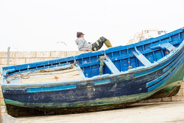 Blue boat Essaouira village, Morocco 