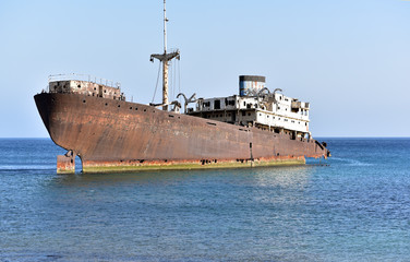 Day light view of ship wreck of Temple Hall near Arrecife, Lanzarote, Canary islands, Spain