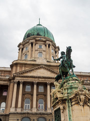 Statue of Prince Eugene of Savoy in Buda Castle. Buda Castle is the historical castle and palace complex of the Hungarian kings in Budapest.
