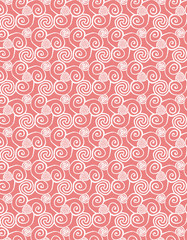 hand doodled pink and white organic pattern with swirls and spirals for textile, fabric, wallpaper, backgrounds, backdrops and creative surface design templates.