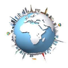 3Dレンダリングによる青と白の地球