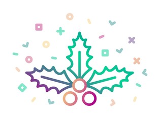 Christmas holly berry leaves surrounded by festive decor. Vector icon
