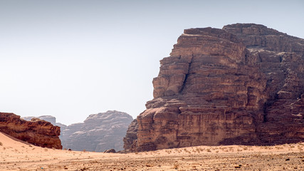 Wadi Rum desert great landscape. A trip to the rocky desert of Wadi Rum in Jordan.