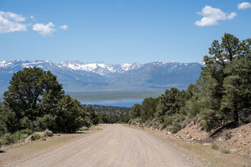 The Eastern Sierra mountain range as seen from Masonic Road, a dirt road in Bridgeport, California leading to the Chemung Mine