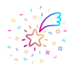 Shooting Star surrounded by festive decor. Vector icon