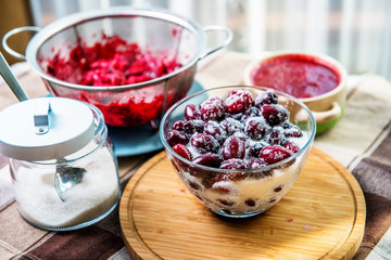 ripe dogwood berries with sugar