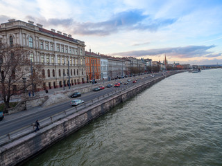 Fototapeta na wymiar Budapest, Hungary - Mar 9th 2019: Sztehlo Gábor road along the Danube river, Budapest.