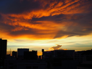 Obraz na płótnie Canvas sunset over city