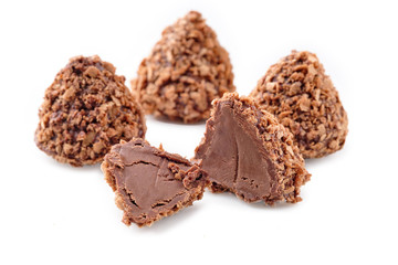 Chocolate truffles on a white background