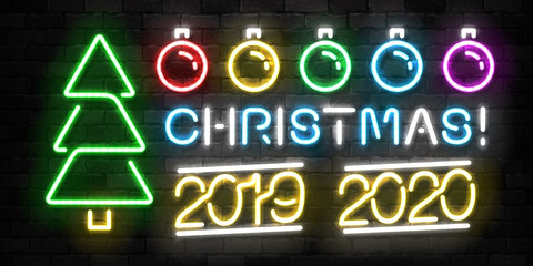 Vector set of realistic isolated neon sign of Merry Christmas logo for template decoration and invitation covering on the wall background. Concept of Happy New Year.