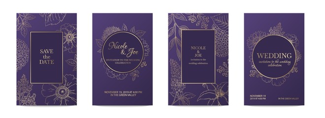 Luxury invitation card. Wedding decorative floral golden template or illustrated jewelry box. Vector image royal elegant design the date save