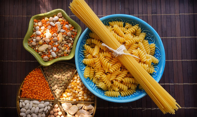 raw pasta and legumes
