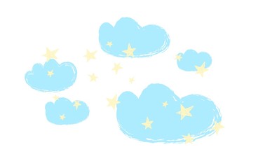 Blue clouds and yellow stars vector illustration
