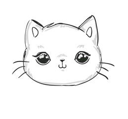 Hand Drawn Cute cat vector illustration. Children's design poster