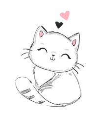 Hand Drawn Cute cat vector illustration. Children's design poster
