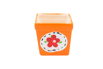 Cute Orange flower pot with flower paint isolate on white background
