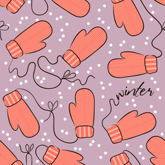 Decorative seamless pattern with mittens. Knitted gloves seamless pattern. Stylish background for wrapping, wallpaper, fabric.