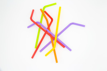 Colorful plastic straws isolate on white background