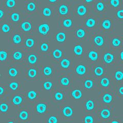 Decorative seamless pattern with hand drawn ring. Hand painted circle in turquoise colours. Seamless abstract pattern. Stylish vector seamless pattern with small chaotic blue ring on gray backdrop.  - 285814254