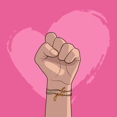 fist on the background of a pink heart. - 285814271