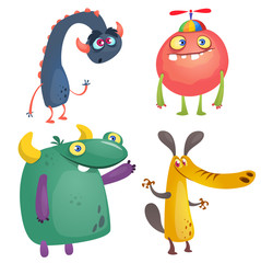 Funny cartoon monsters set. Halloween vector illustration