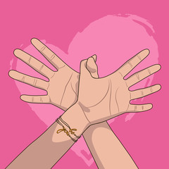 Hand gesture like flying bird on pink background. - 285814623