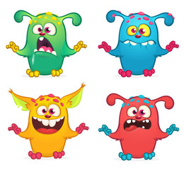 Funny cartoon monsters set. Halloween vector illustration