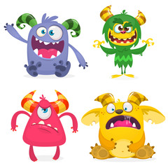 Funny cartoon monsters set. Halloween vector illustration