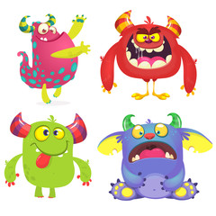 Funny cartoon monsters set. Halloween vector illustration