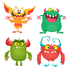 Naklejka premium Funny cartoon monsters set. Halloween vector illustration