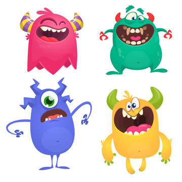 Funny cartoon monsters set. Halloween vector illustration