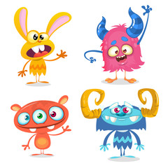 Obraz na płótnie Canvas Funny cartoon monsters set. Halloween vector illustration