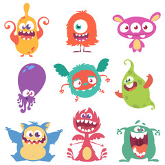Funny cartoon monsters set. Halloween vector illustration