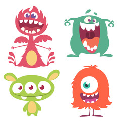 Funny cartoon monsters set. Halloween vector illustration