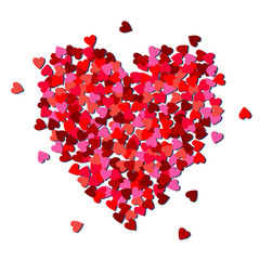 Valentine's day card with heart shaped confetti isolated on white background. Vector heart made from pink and red confetti. Сonfetti vector heart. - 285815277