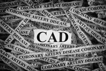 Torn pieces of paper with the word CAD (Coronary Artery Disease)