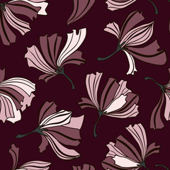 Elegant floral seamless pattern with poppies. Background with poppies in winter colors. Print for fabric, wallpaper, packaging. Fantasy violet flowers pattern.